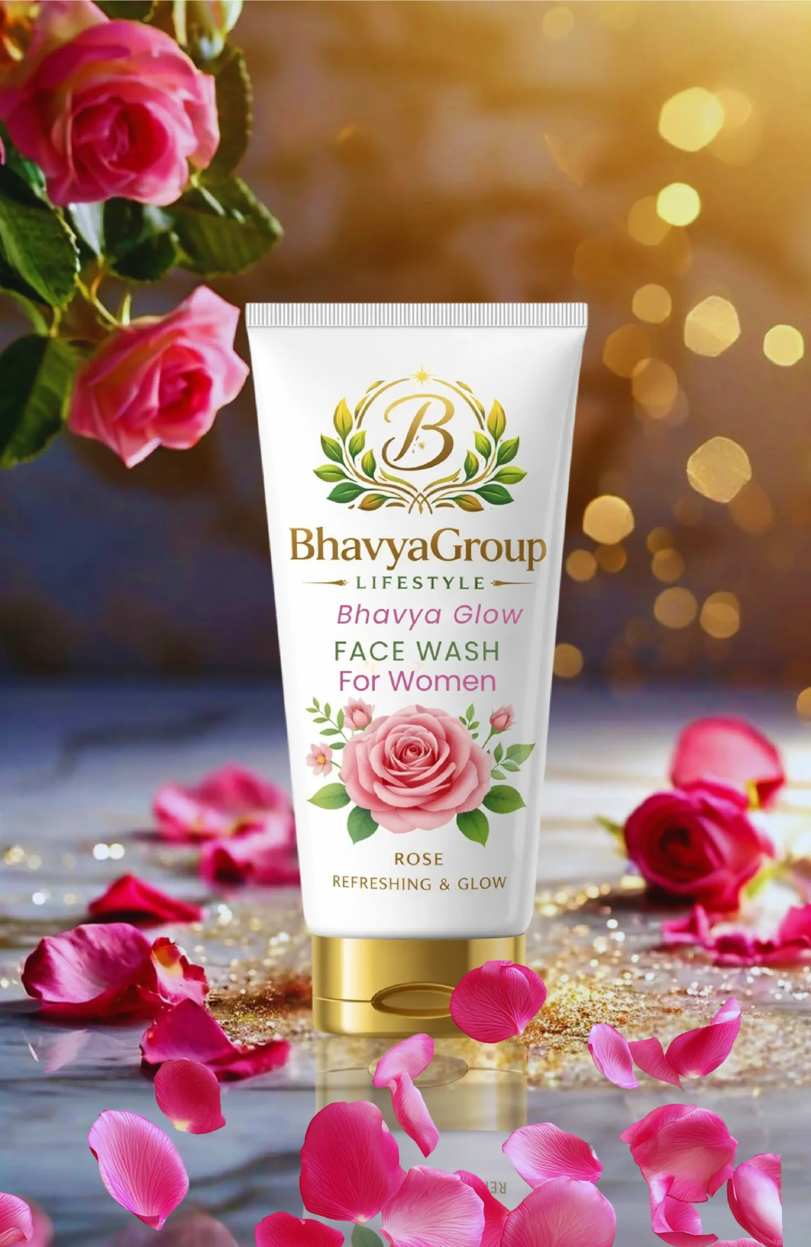 Start Your Day with a Burst of Rose Freshness! Give your skin the refreshing care it deserves with BhavyaGroup Lifestyle Bhavya Glow Face Wash. Specifically designed to gently cleanse while boosting your skin’s natural radiance, this face wash is the first step toward a flawless and glowing complexion. Infused with pure rose extracts, it washes away impurities without stripping your skin of its natural oils. Why It’s a Must-Have for Your Daily Routine: Deep Cleansing Action: Effectively removes dirt, pollution, and excess oil from your pores, leaving your face feeling clean and light. Instant Refreshment: The soothing properties of Rose instantly wake up tired skin, making it look fresh and revitalized. Natural Glow: Formulated to brighten your skin tone from the very first wash, giving you a healthy, luminous appearance. Gentle & Hydrating: Unlike harsh soaps, this face wash maintains your skin's moisture balance, ensuring your face feels soft—not tight or dry—after washing. Soothing Fragrance: Enjoy the calming and luxurious scent of fresh roses every time you cleanse. Key Benefits: Pollution Defense: Clears away daily grime and environmental pollutants. Even Skin Tone: Helps in reducing dullness for a more uniform complexion. Suitable for All Skin Types: Whether you have oily, dry, or combination skin, this gentle formula works perfectly for everyone. How to Use for Best Results: Step 1: Wet your face and neck with lukewarm water. Step 2: Squeeze a small amount of Bhavya Glow Face Wash onto your palms. Step 3: Gently massage in a circular motion, focusing on the forehead, nose, and chin. Step 4: Rinse thoroughly with water and pat dry with a soft towel. Pro-Tip: Follow up with our Bhavya Glow Rose Moisturizing Cream to lock in that radiant glow!